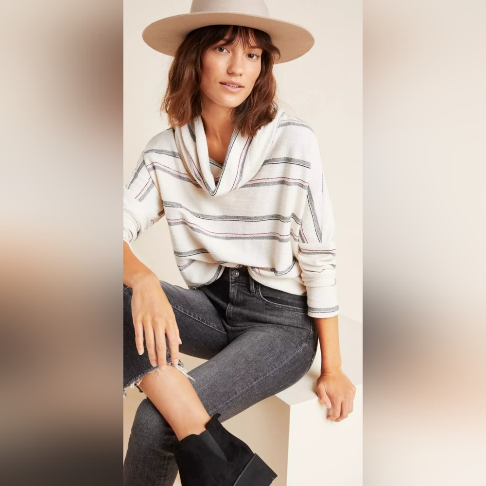 Dolan White and Gray Striped Cowl Neck Sweater